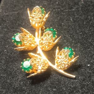 Elegant Gold and Green Floral Brooch